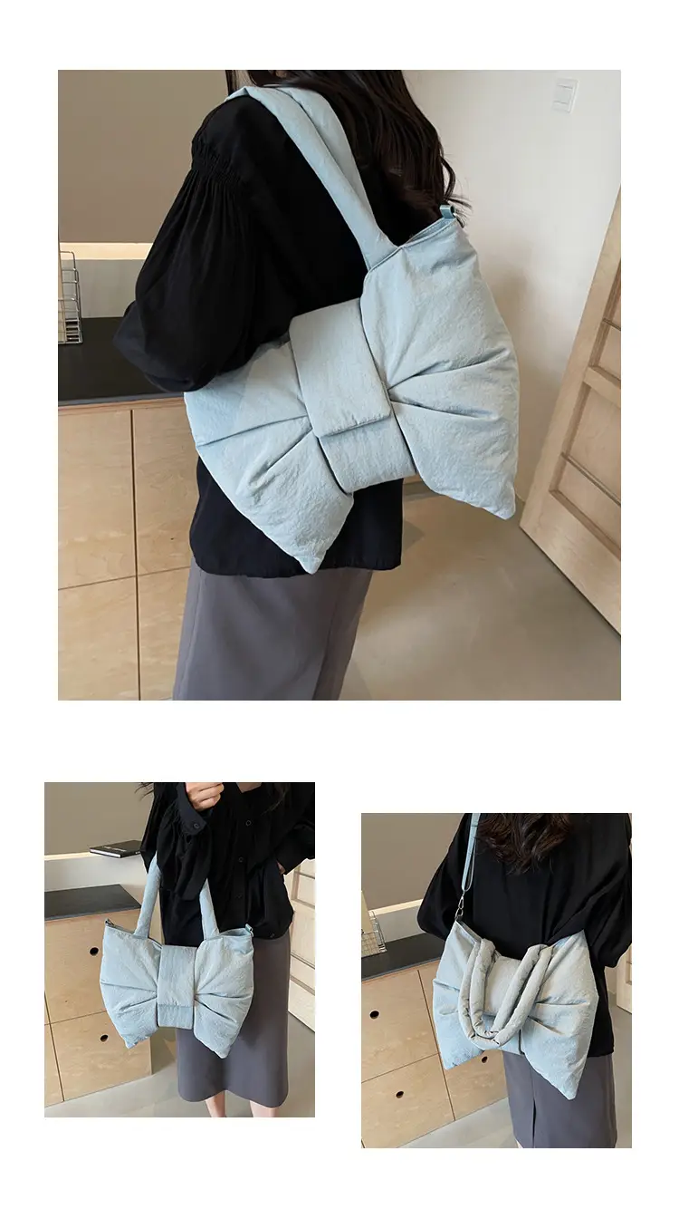 Women's Korean Style Distinctive Bow Tote Bag Grey Large Capacity — feature 15