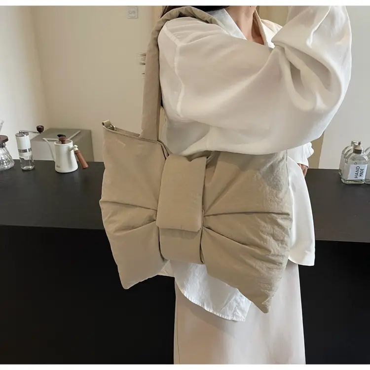 Women's Korean Style Distinctive Bow Tote Bag Grey Large Capacity — feature 30