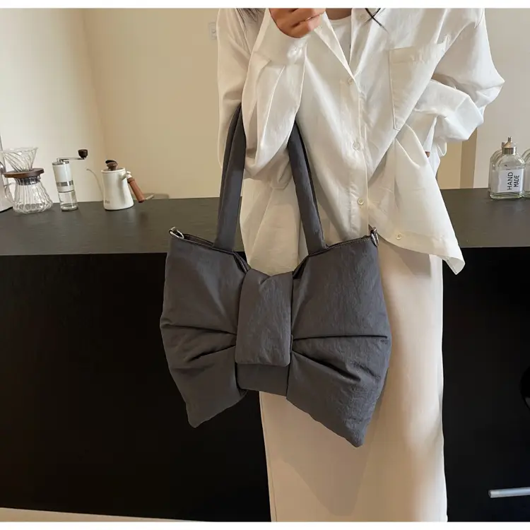 Women's Korean Style Distinctive Bow Tote Bag Grey Large Capacity — feature 34