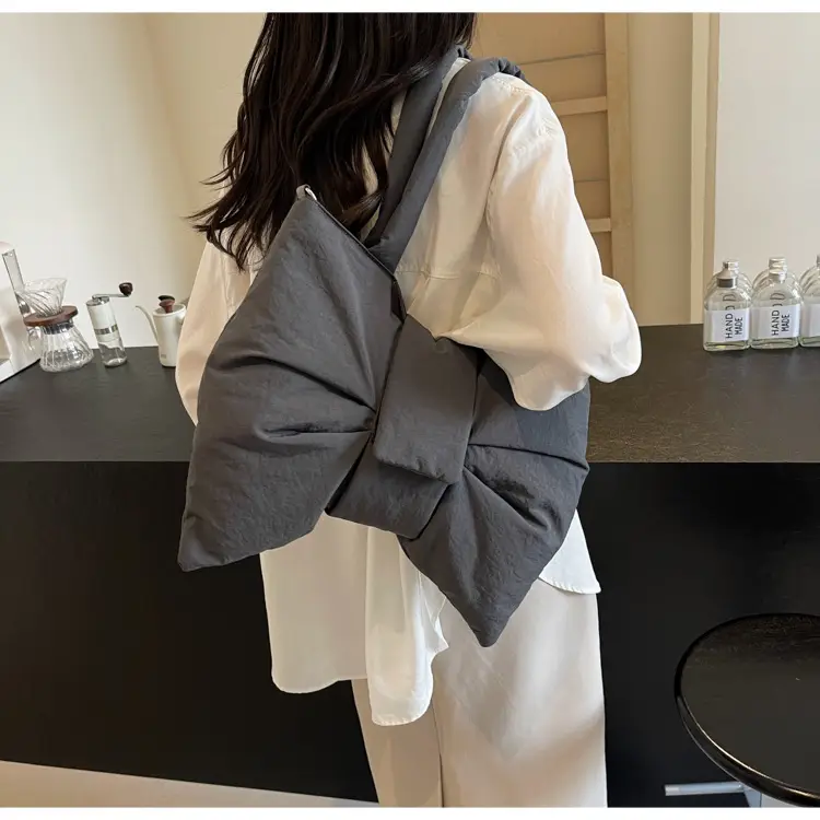 Women's Korean Style Distinctive Bow Tote Bag Grey Large Capacity — feature 37