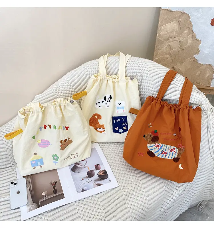 Cute Embroidered Women's Shoulder Bag Orange Large Capacity — feature 24