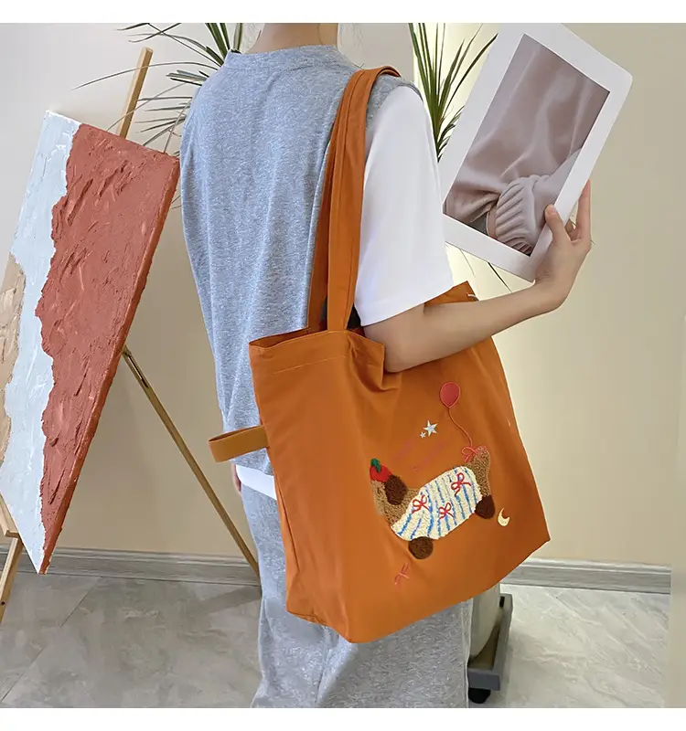 Cute Embroidered Women's Shoulder Bag Orange Large Capacity — feature 27