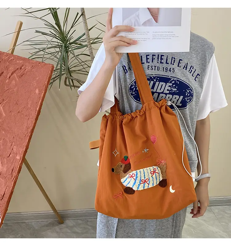 Cute Embroidered Women's Shoulder Bag Orange Large Capacity — feature 28
