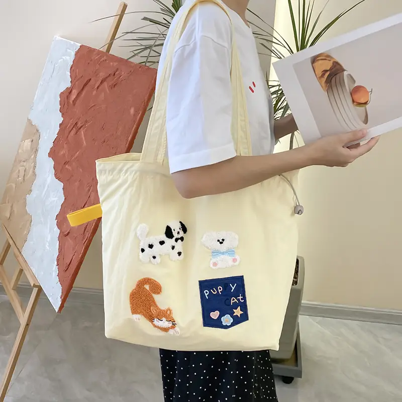Cute Embroidered Women's Shoulder Bag Orange Large Capacity - Image 6