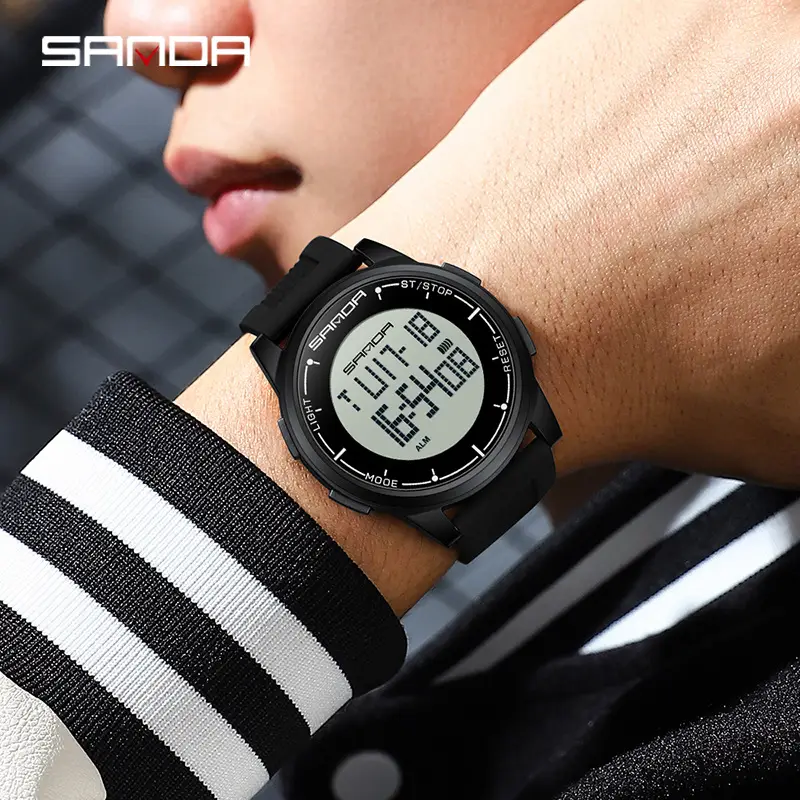Sanda Digital Alarm Watch Black Sport Waterproof