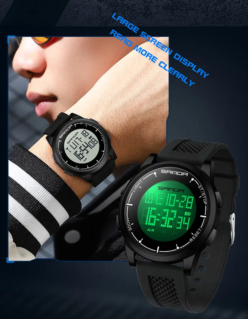 Sanda Digital Alarm Watch Black Sport Waterproof — feature 17