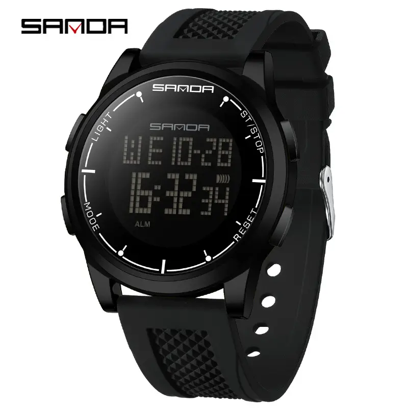 Sanda Digital Alarm Watch Black Sport Waterproof