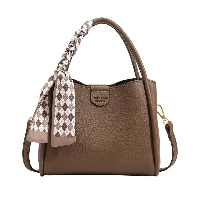 Women's Brown H-Style Shoulder Bag with Bow Accessory - Image 8