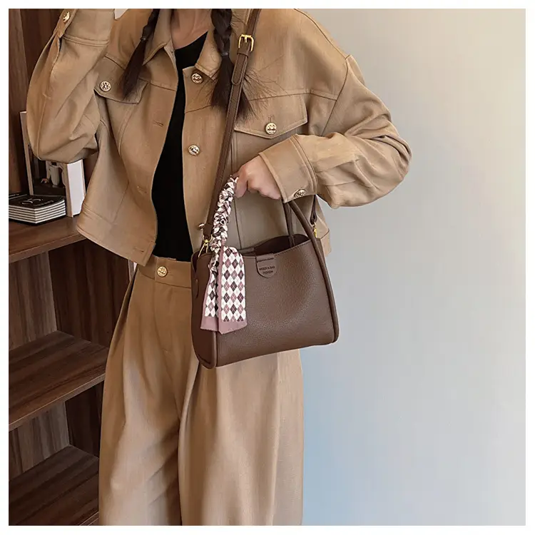 Women's Brown H-Style Shoulder Bag with Bow Accessory — feature 14