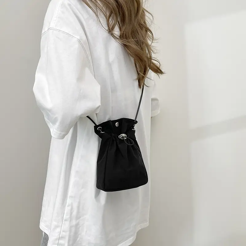 Minimalist Drawstring Canvas Mobile Bag Women's Shoulder Crossbody - Image 7