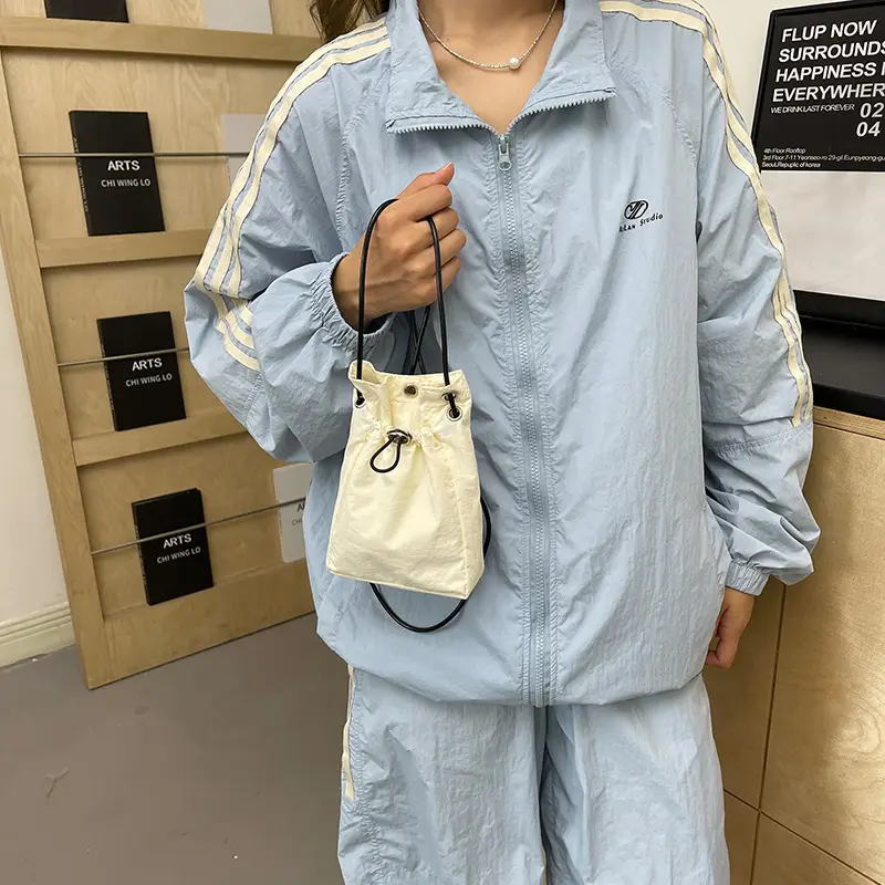 Minimalist Drawstring Canvas Mobile Bag Women's Shoulder Crossbody - Image 8