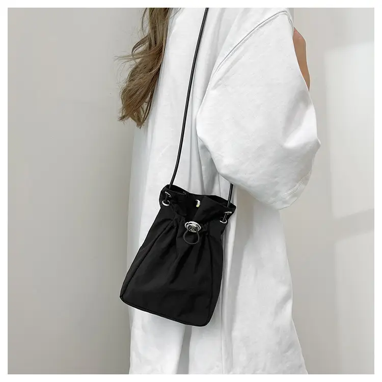 Minimalist Drawstring Canvas Mobile Bag Women's Shoulder Crossbody — feature 10