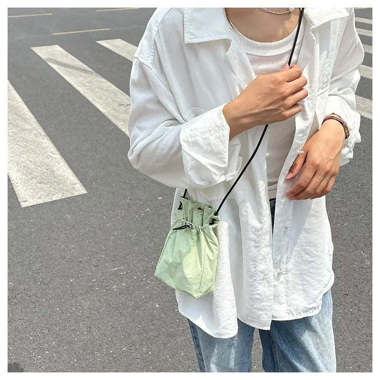 Minimalist Drawstring Canvas Mobile Bag Women's Shoulder Crossbody — feature 14