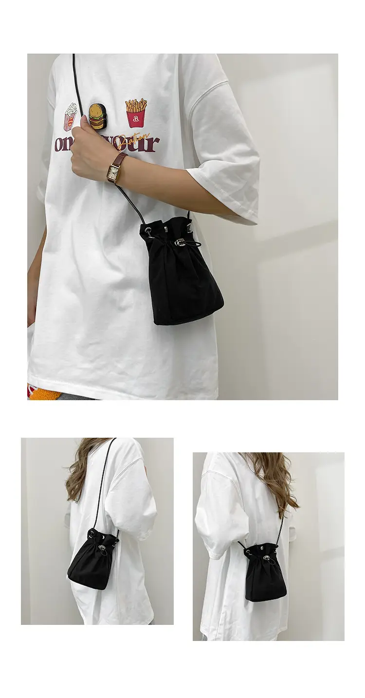 Minimalist Drawstring Canvas Mobile Bag Women's Shoulder Crossbody — feature 17