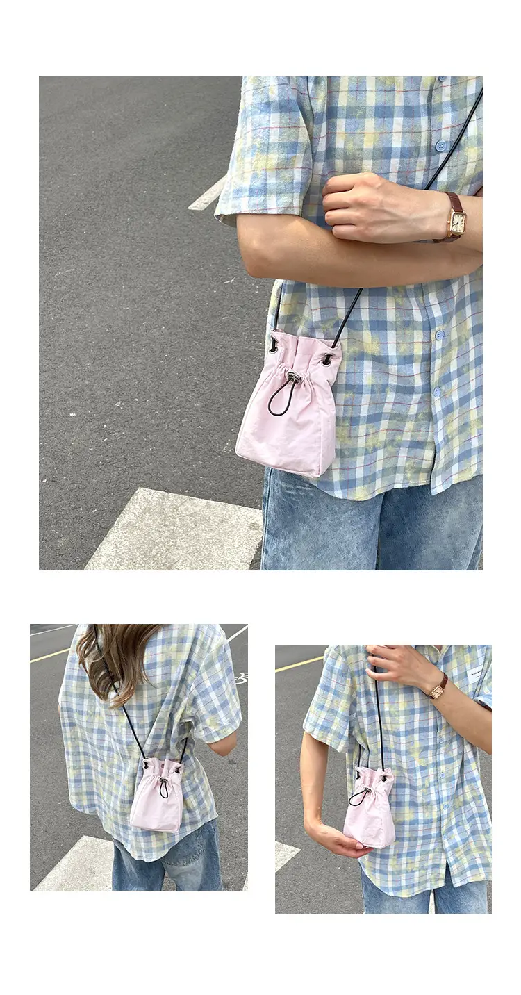 Minimalist Drawstring Canvas Mobile Bag Women's Shoulder Crossbody — feature 18