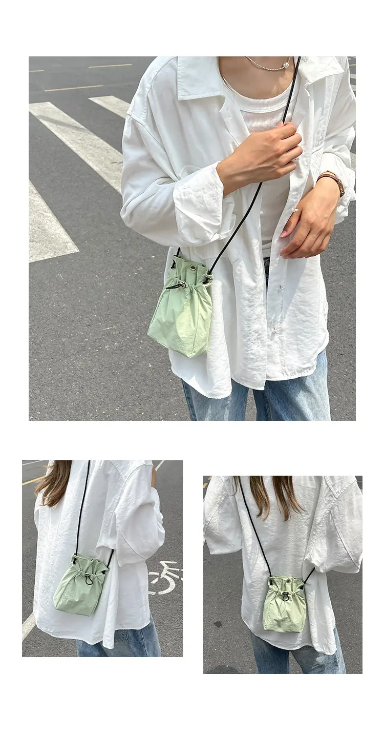 Minimalist Drawstring Canvas Mobile Bag Women's Shoulder Crossbody — feature 20