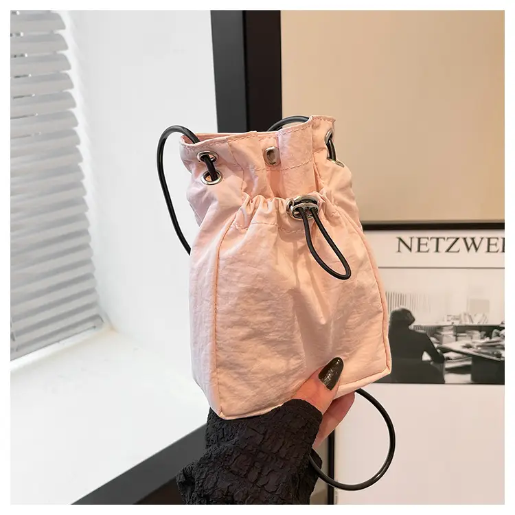 Minimalist Drawstring Canvas Mobile Bag Women's Shoulder Crossbody - Image 5