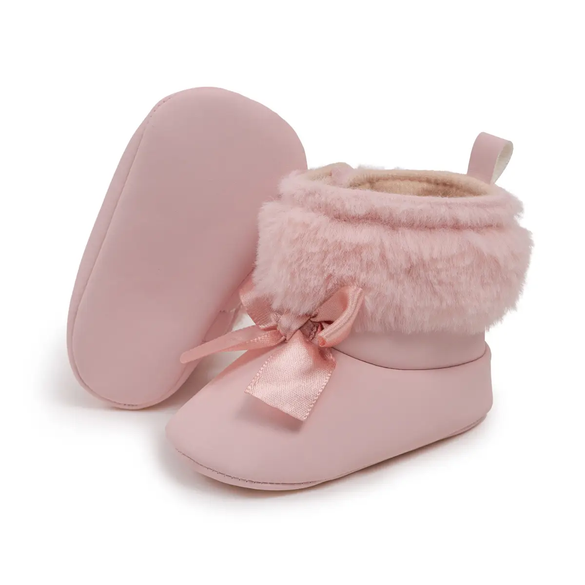 Pink Bow Warm Fluffy Baby Boots Winter