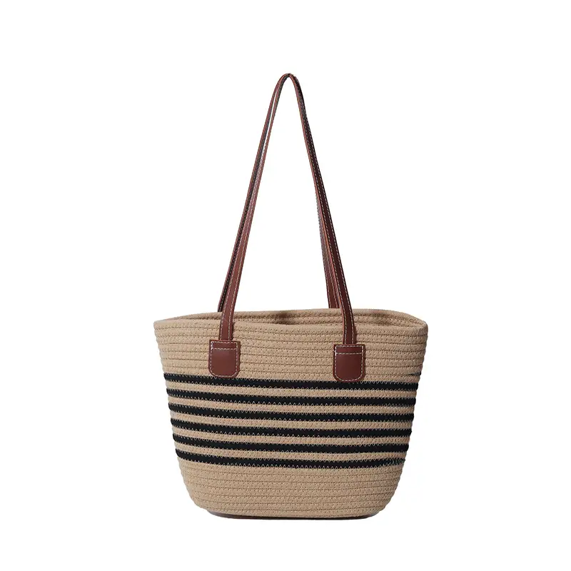 Women Straw Bag Summer 2024 Stripes Large Capacity - Image 7