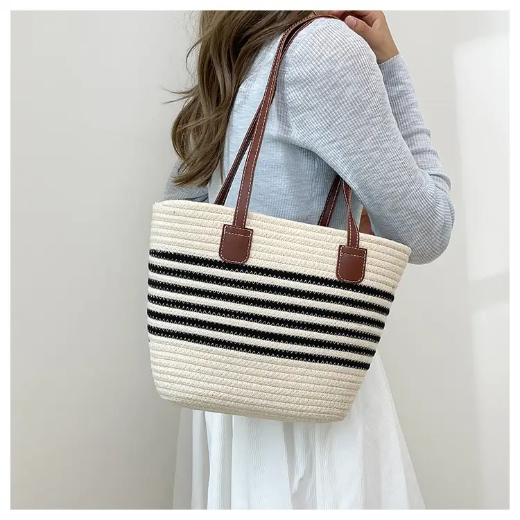 Women Straw Bag Summer 2024 Stripes Large Capacity — feature 11