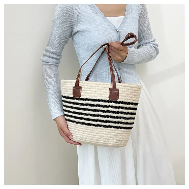 Women Straw Bag Summer 2024 Stripes Large Capacity — feature 13