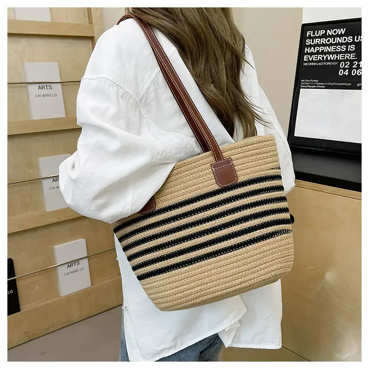 Women Straw Bag Summer 2024 Stripes Large Capacity — feature 16