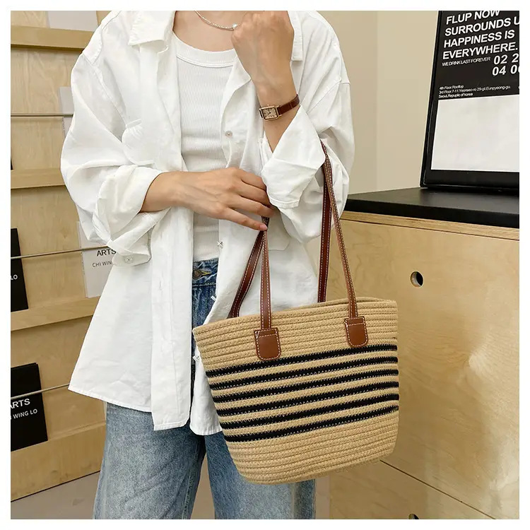 Women Straw Bag Summer 2024 Stripes Large Capacity — feature 17