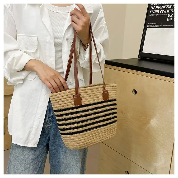 Women Straw Bag Summer 2024 Stripes Large Capacity — feature 19