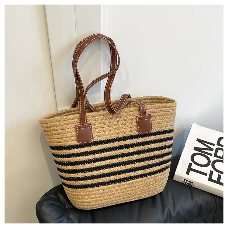 Women Straw Bag Summer 2024 Stripes Large Capacity — feature 20
