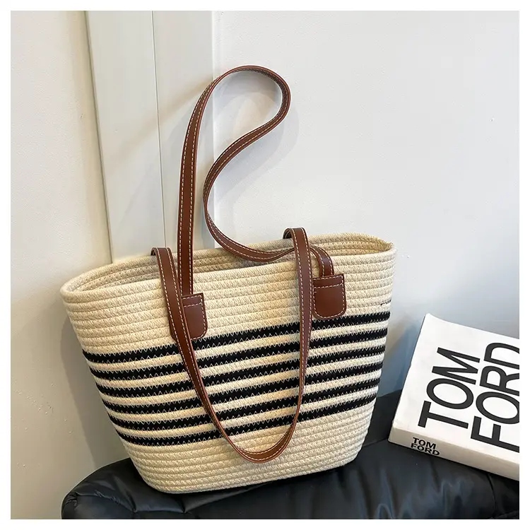 Women Straw Bag Summer 2024 Stripes Large Capacity — feature 21
