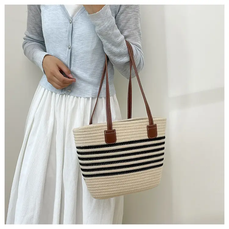 Women Straw Bag Summer 2024 Stripes Large Capacity — feature 8