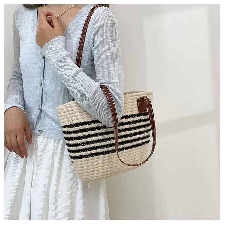 Women Straw Bag Summer 2024 Stripes Large Capacity — feature 9