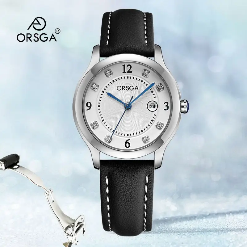 ORSGA Women's Quartz Watch with Diamond Dial & Black Strap - Image 10