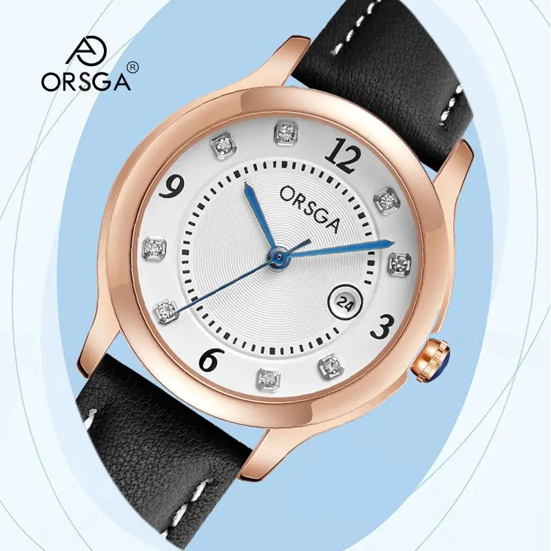 ORSGA Women's Quartz Watch with Diamond Dial & Black Strap - Image 12