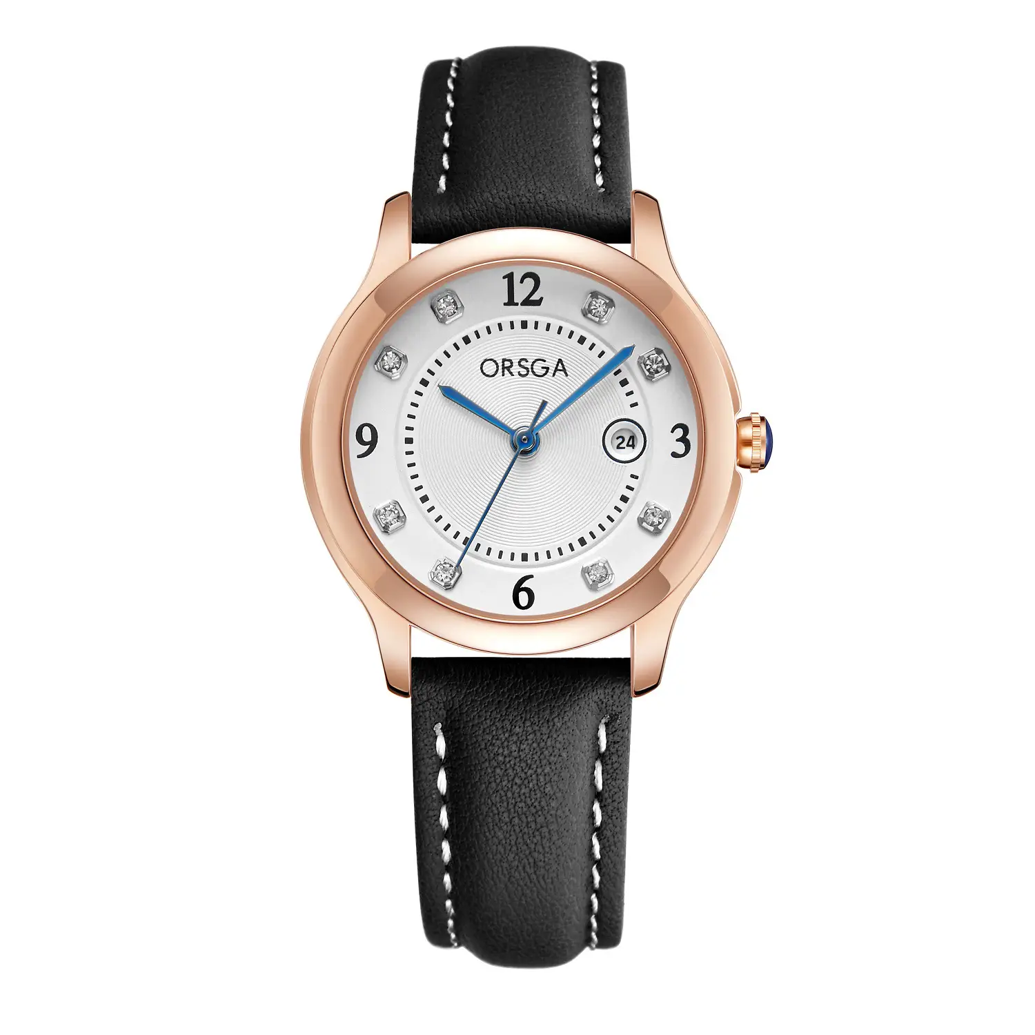 ORSGA Women's Quartz Watch with Diamond Dial & Black Strap - Image 4