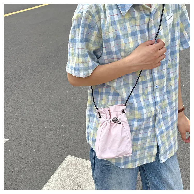 Women Drawstring Bucket Bag Cream Nylon Shoulder Crossbody — feature 27