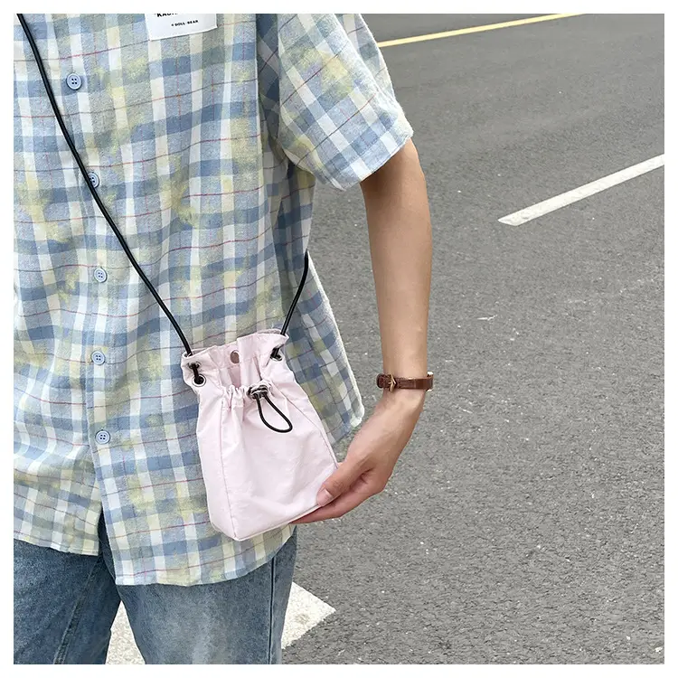 Women Drawstring Bucket Bag Cream Nylon Shoulder Crossbody — feature 29