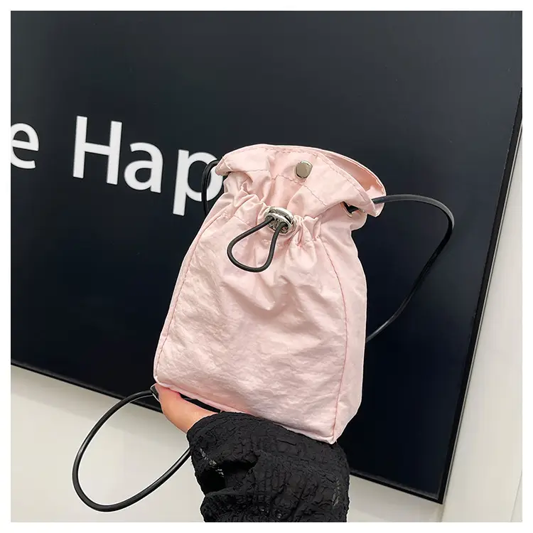 Women Drawstring Bucket Bag Cream Nylon Shoulder Crossbody — feature 41