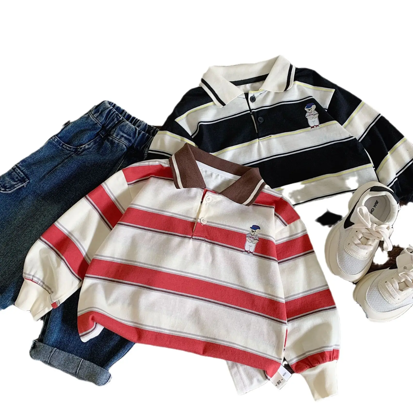 Children's Korean Style Polo Shirt with Bear Print - Image 7