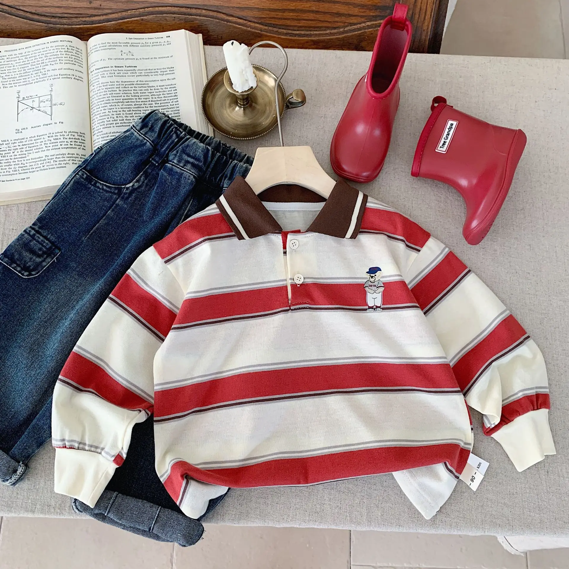 Children's Korean Style Polo Shirt with Bear Print - Image 2
