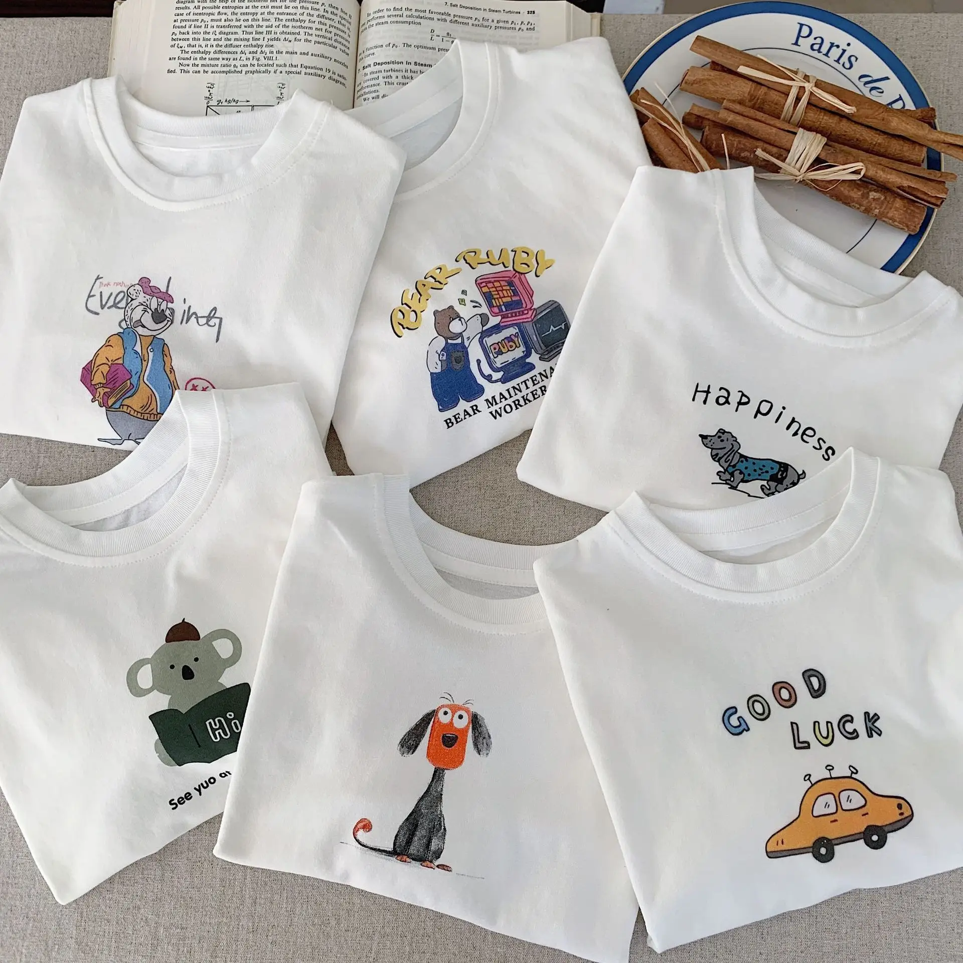 Children's White Cartoon T-Shirt Set with Black Pants & Sneakers - Image 7