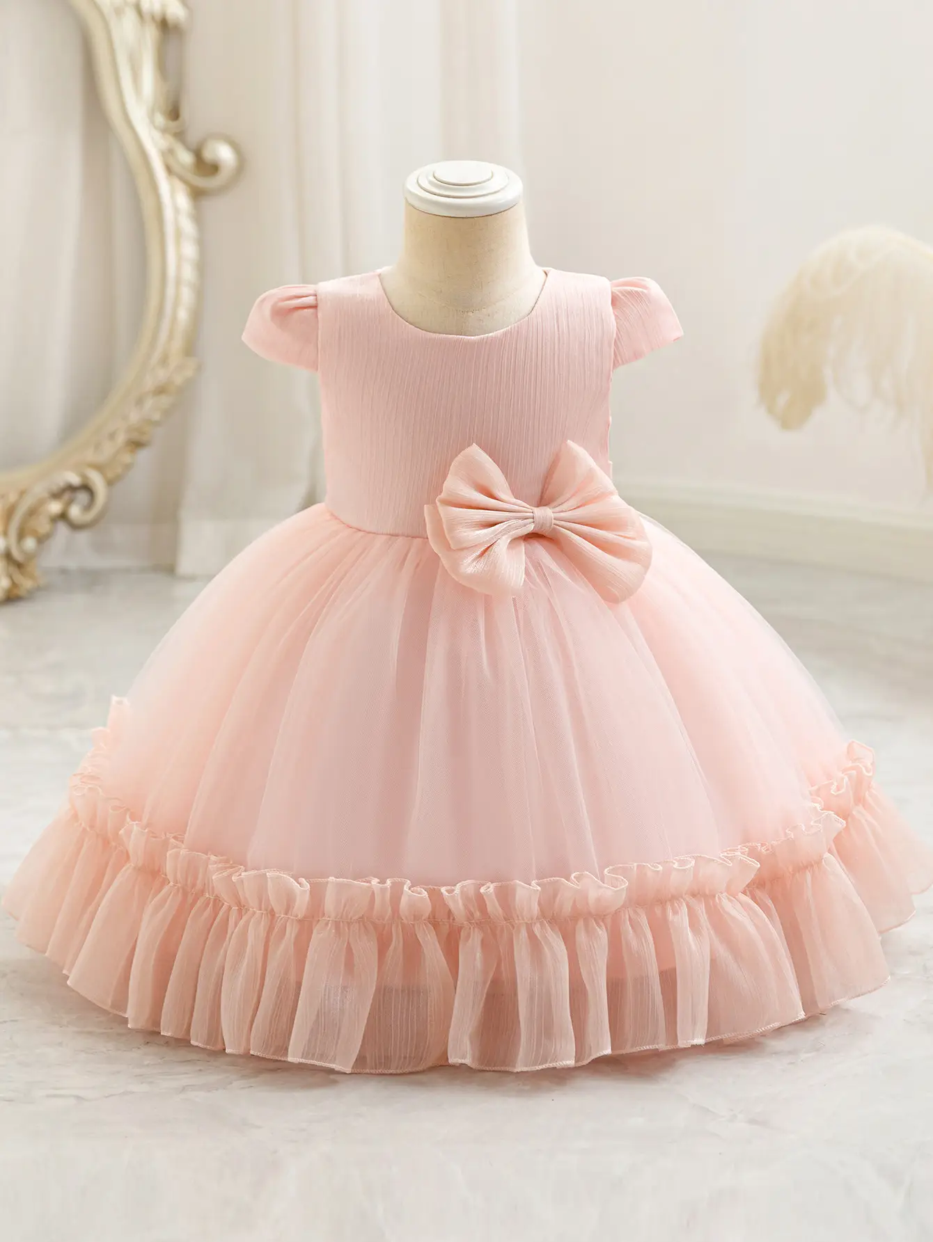 Children's Mesh Bow Tutu Dress Cream