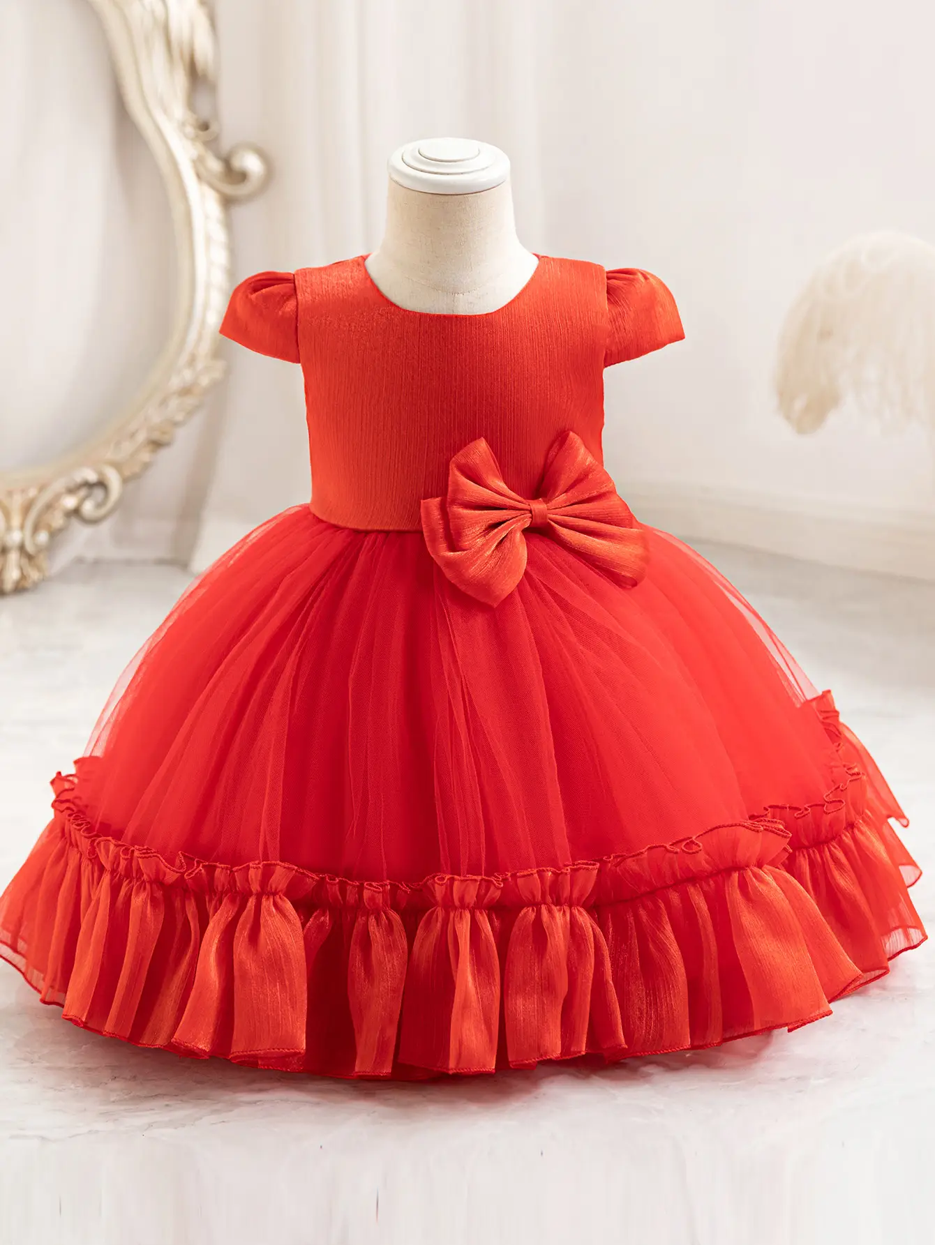 Children's Mesh Bow Tutu Dress Cream