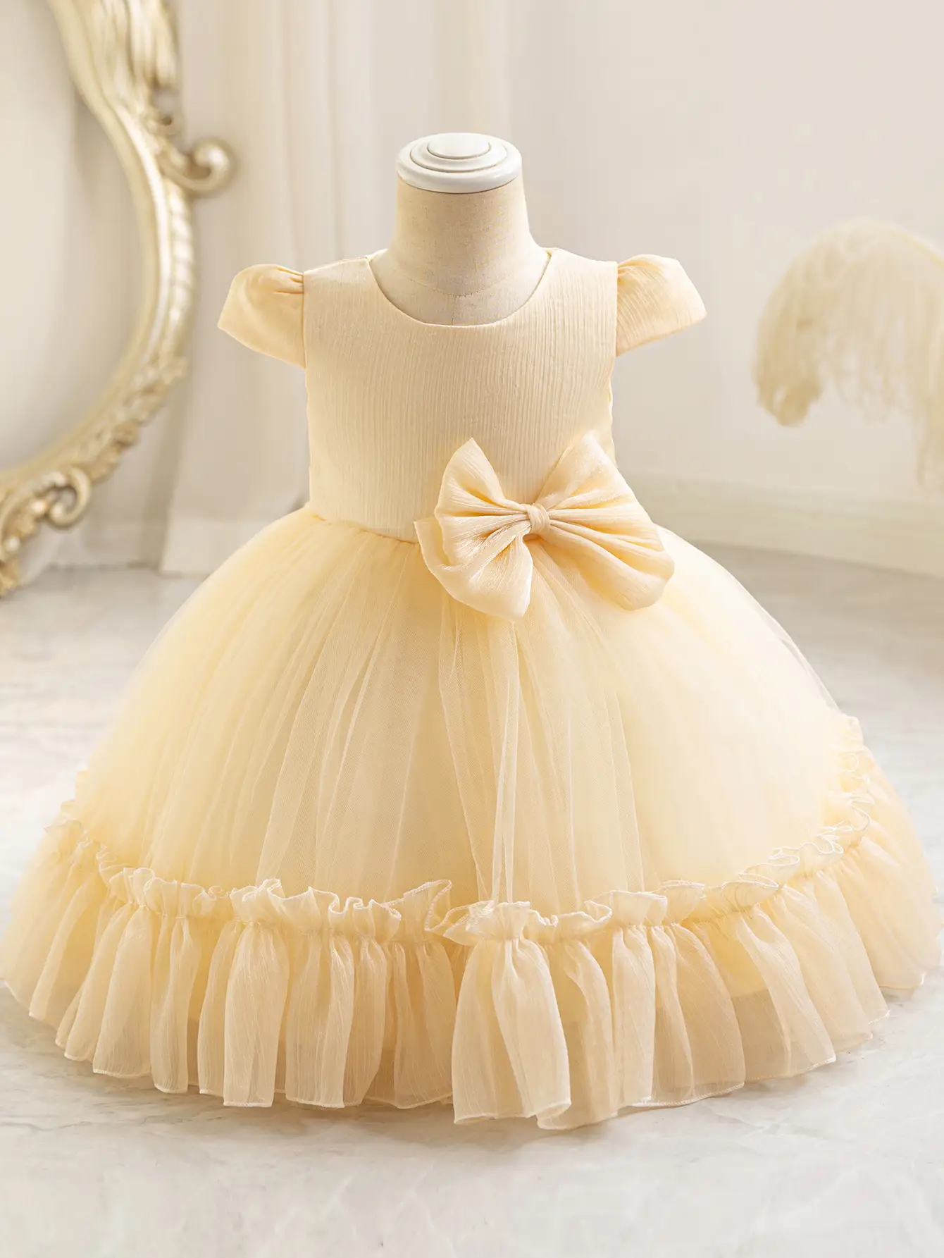 Children's Mesh Bow Tutu Dress Cream