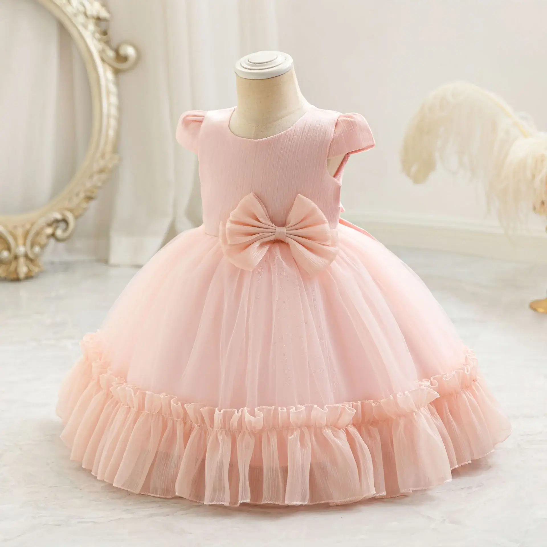 Children's Mesh Bow Tutu Dress Cream — feature 10