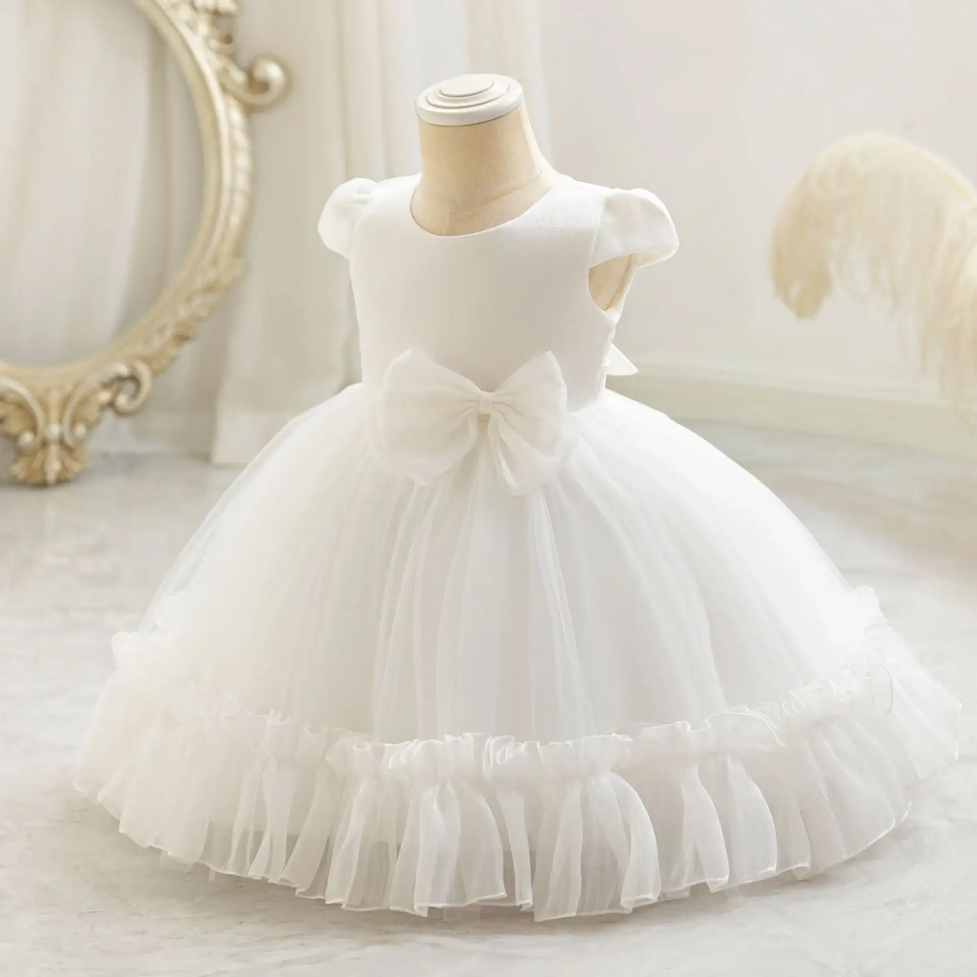 Children's Mesh Bow Tutu Dress Cream — feature 13