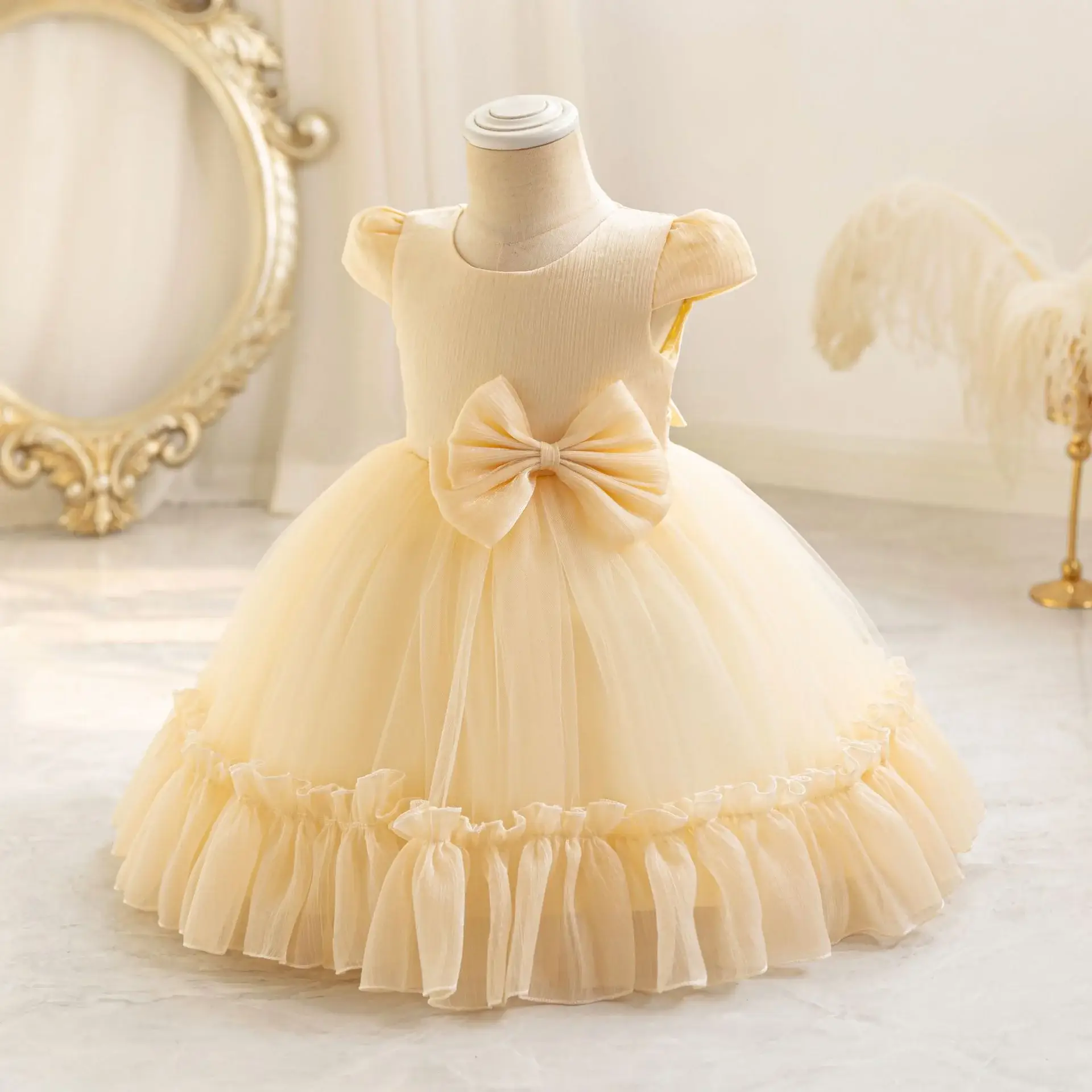 Children's Mesh Bow Tutu Dress Cream — feature 16