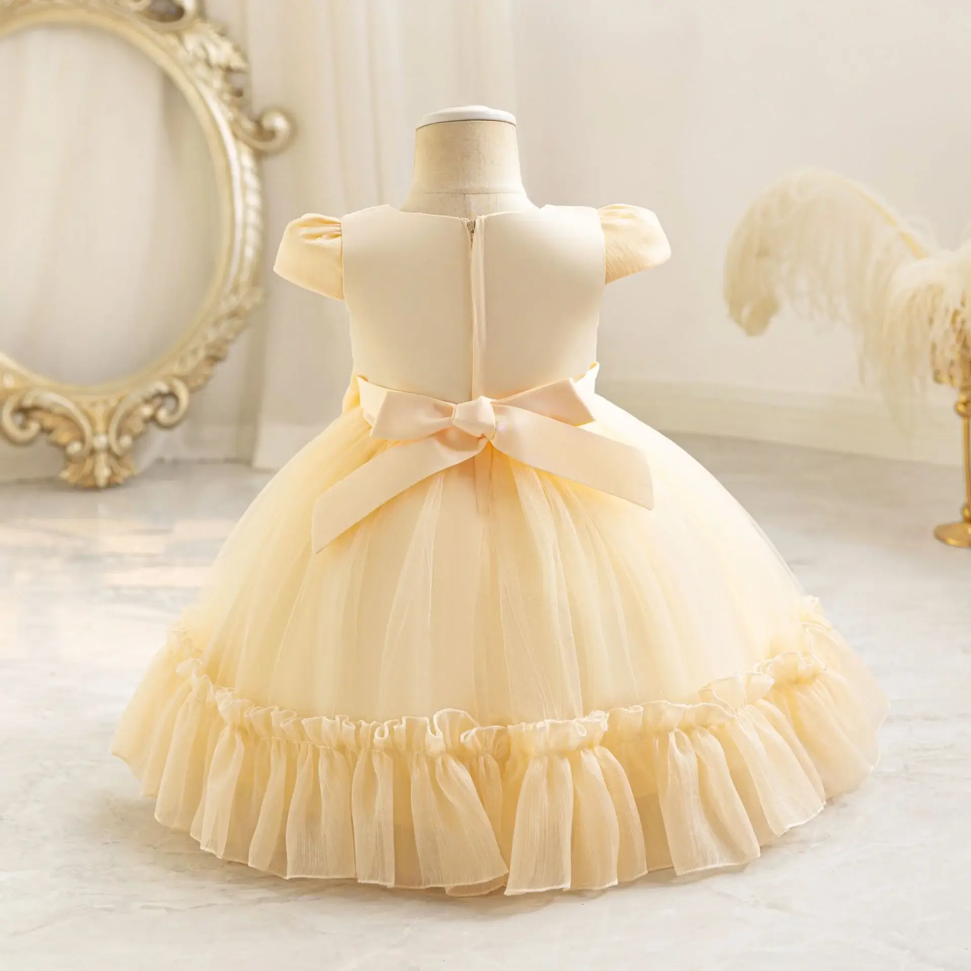 Children's Mesh Bow Tutu Dress Cream — feature 17
