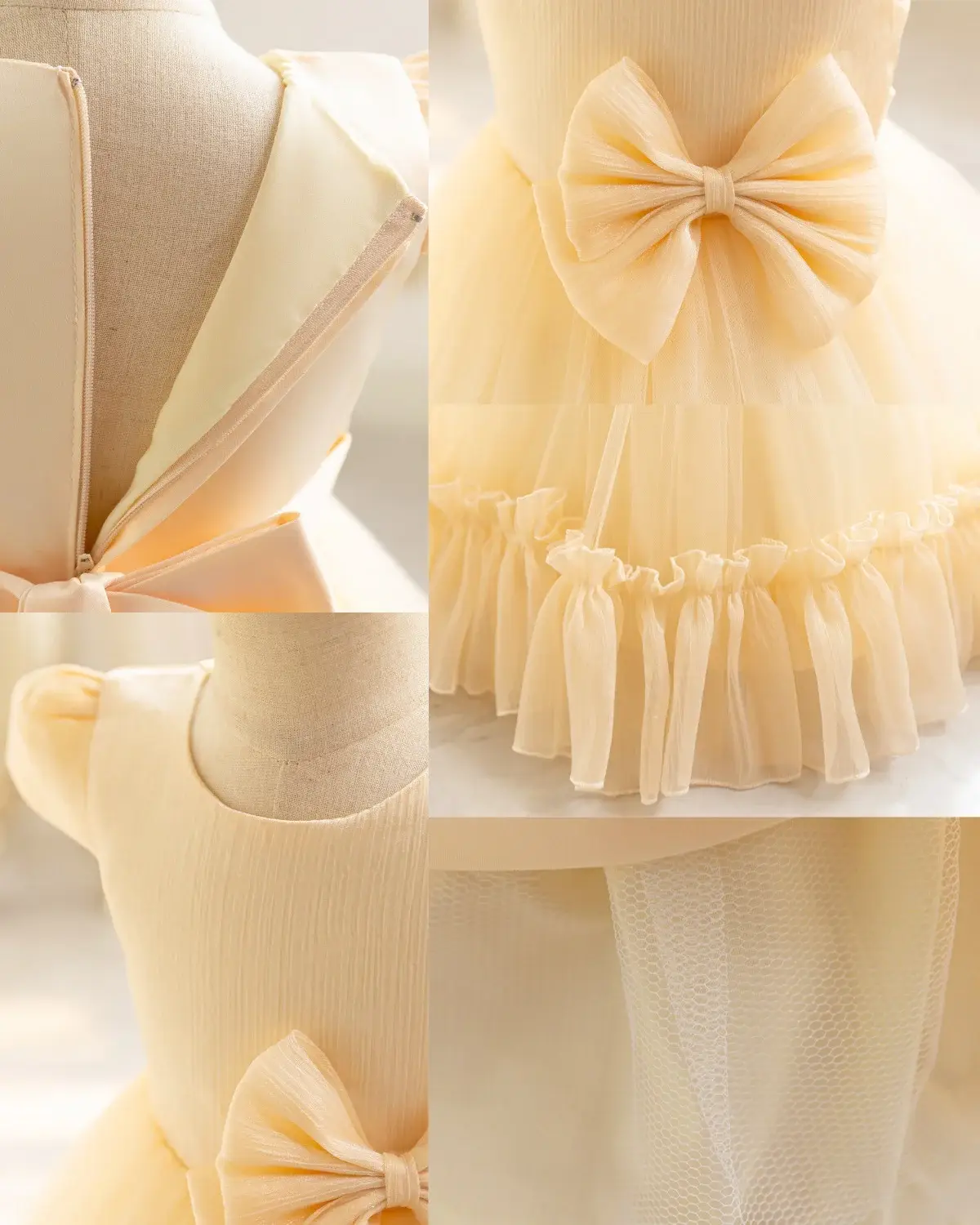 Children's Mesh Bow Tutu Dress Cream — feature 18