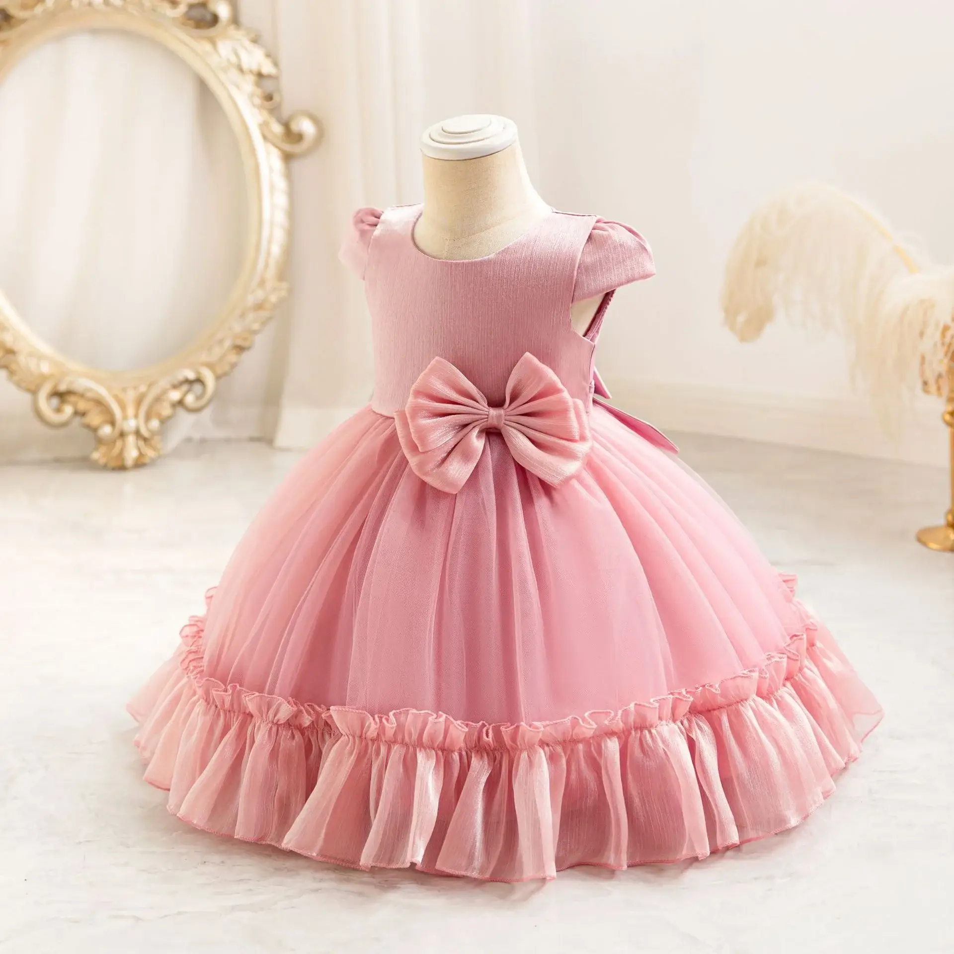 Children's Mesh Bow Tutu Dress Cream — feature 7